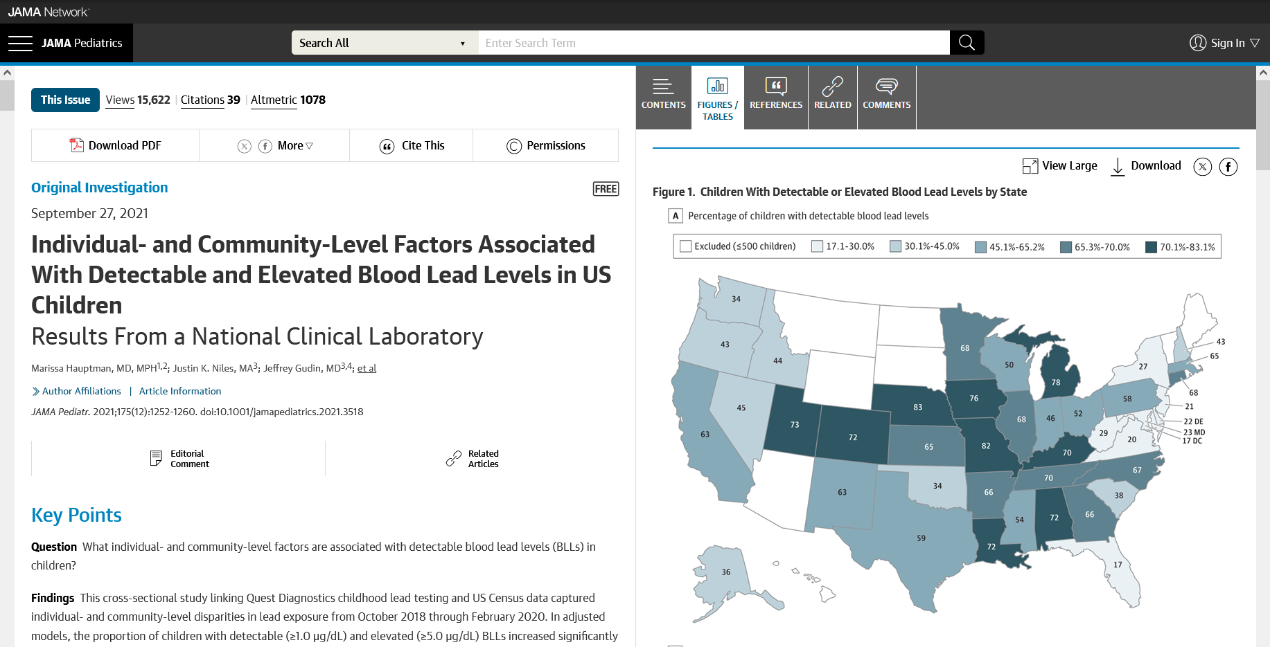 Figure 1.  Children With Detectable or Elevated Blood Lead Levels by State